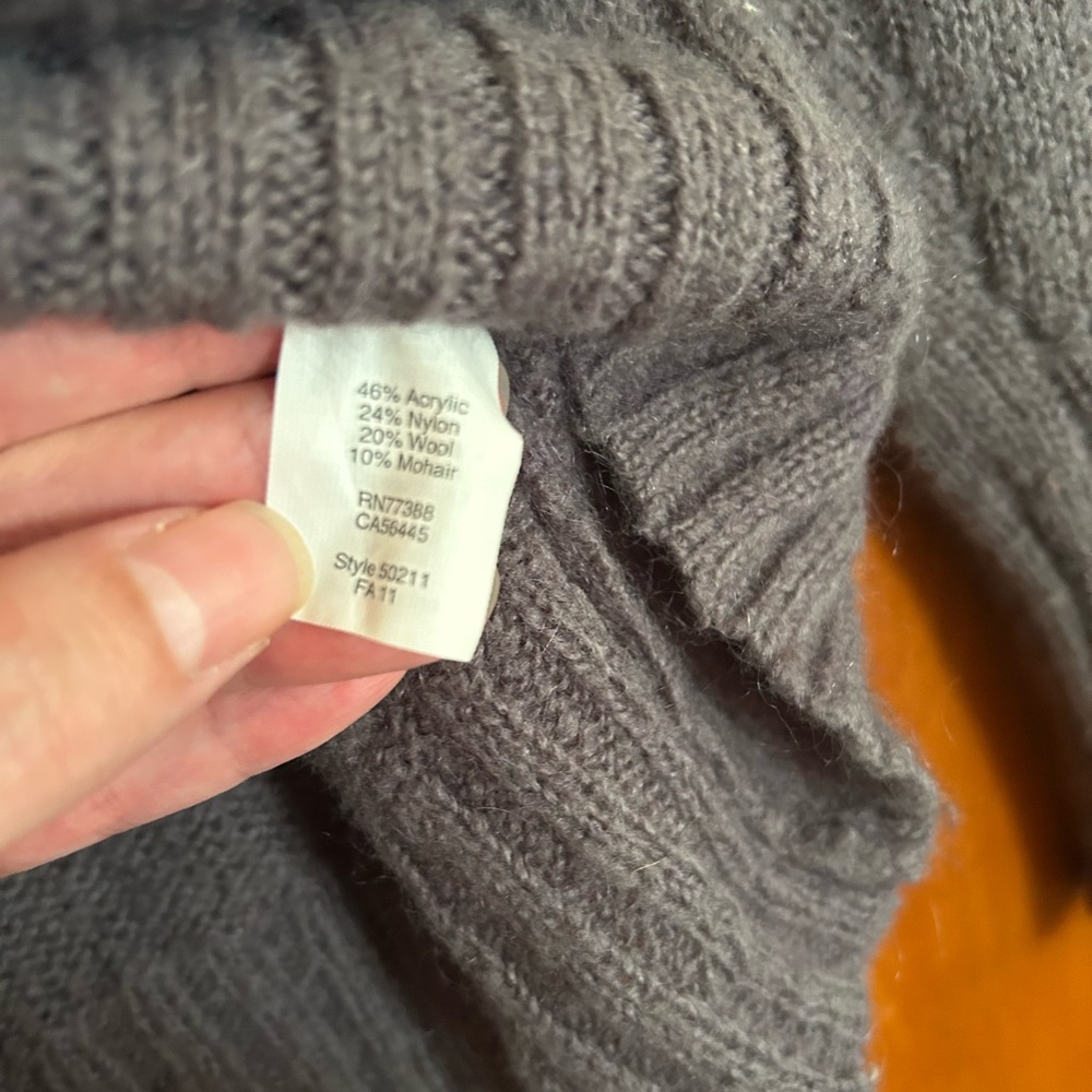 J. Crew Wool/Mohair Blend Gray Shawl neck Sweater, GUC, Size Med - Picture 5 of 6